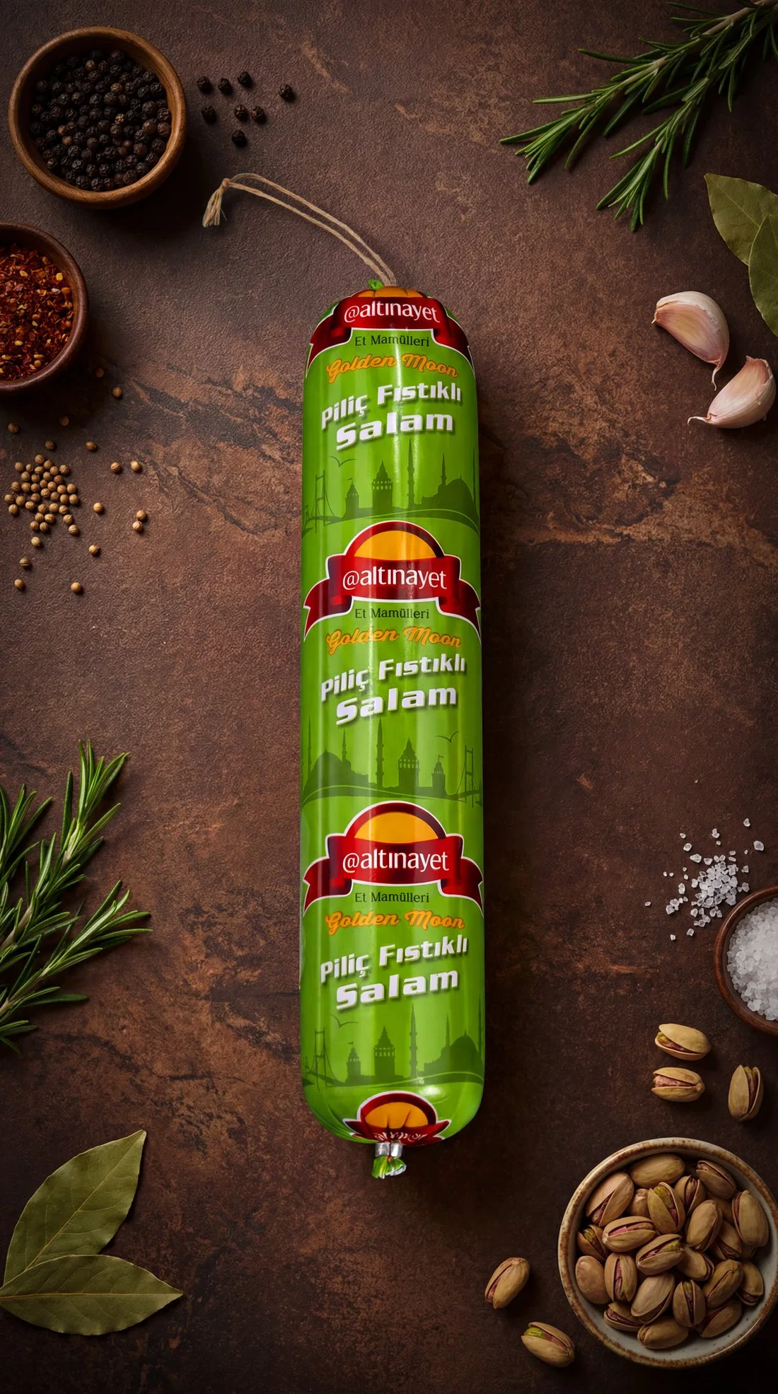 Altınay fıstıklı ürün ve baharat kompozisyonu